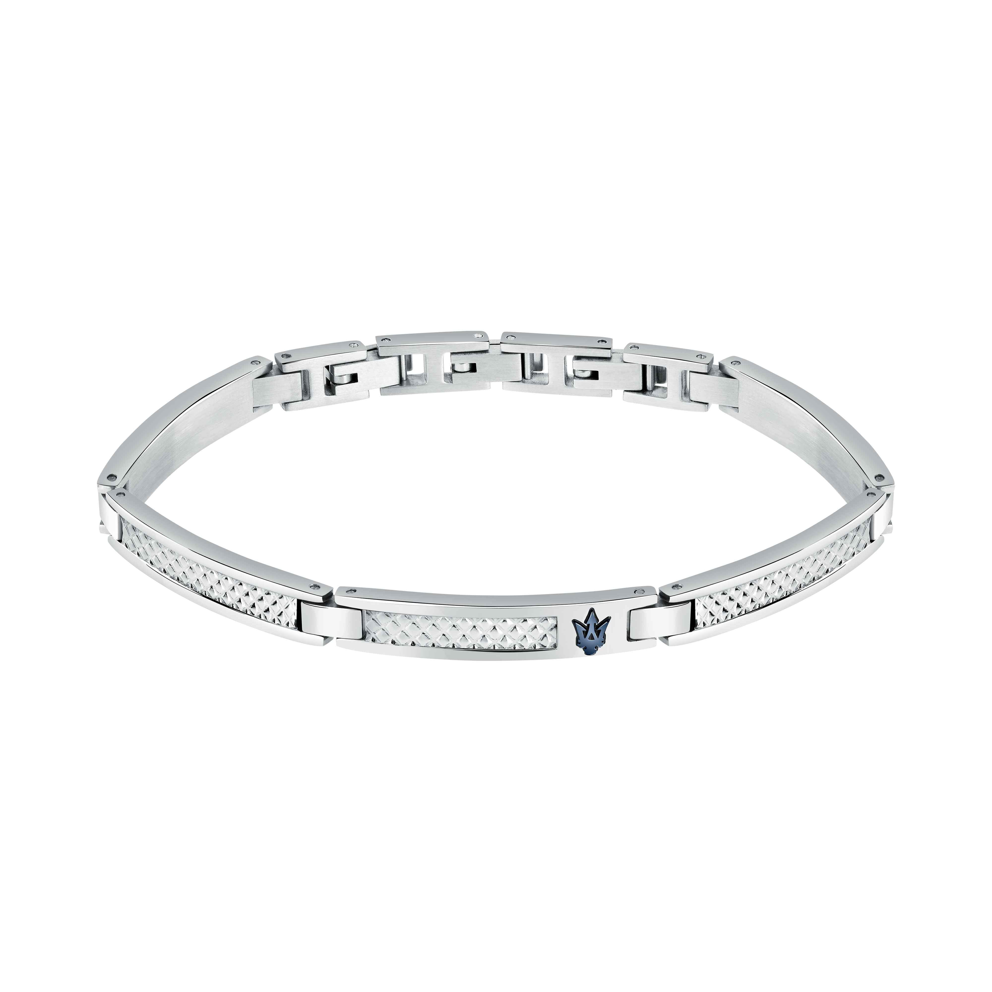 Bracciale Uomo Maserati Acciaio Targhetta Blu Logo Tridente Borchie JM423AVD21